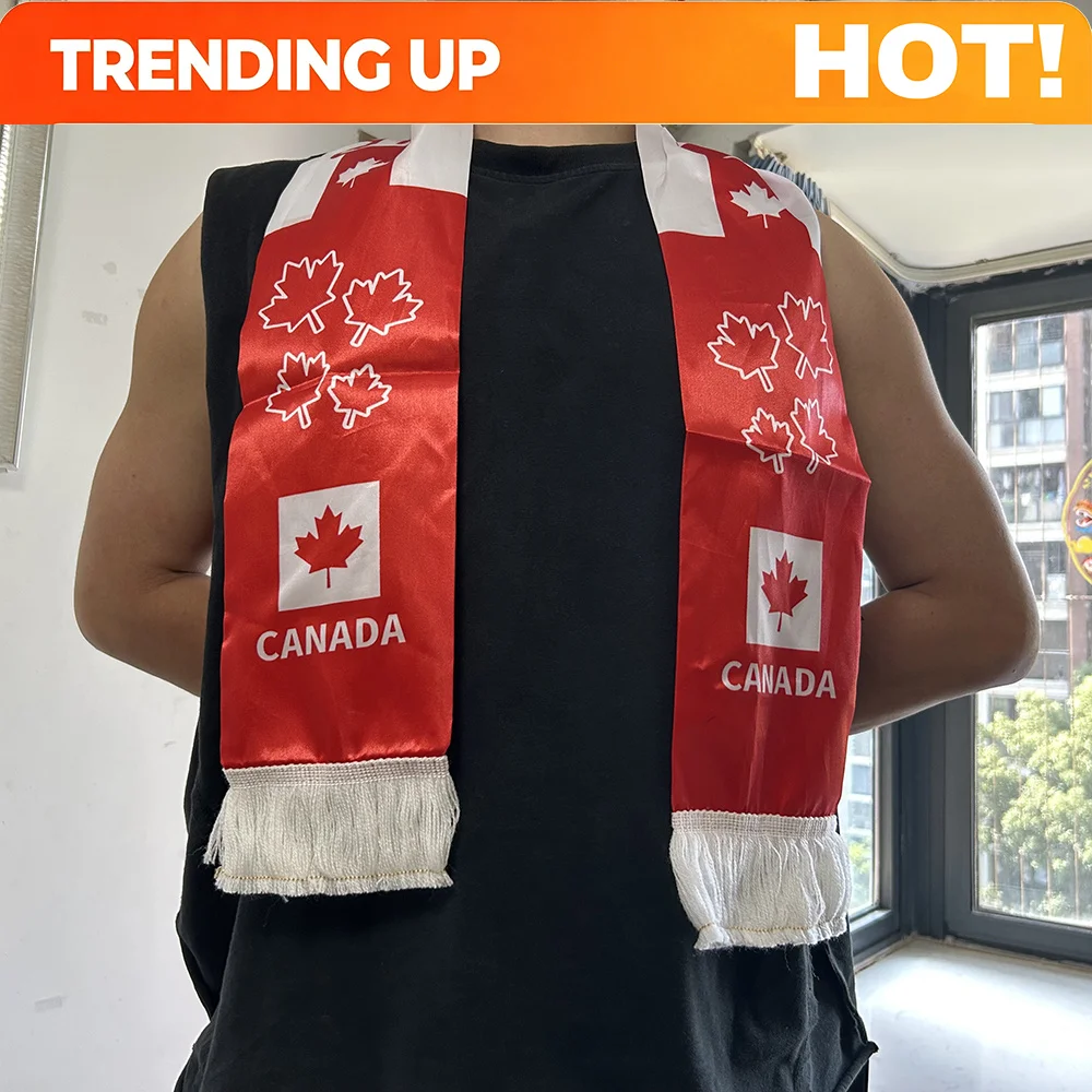Customize Canada Scarf 14x135cm Double-sided Printed Canada Flag Satin Canadian Scarf Suitable for 2026