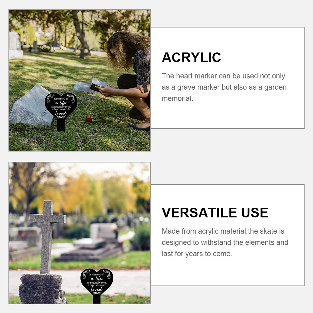 

Acrylic Cemetery Heart Stake Memorial Sign Graveyard Plaque Durable Unique Design Versatile Use Grave Decorations for Cemetery