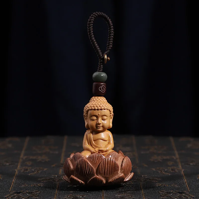 

Handcarved Boxwood & Peach Wood Buddha Keychain – Tathagata & Shakyamuni Buddha Pendant, Guanyin Bodhisattva Wooden Keyring Gift