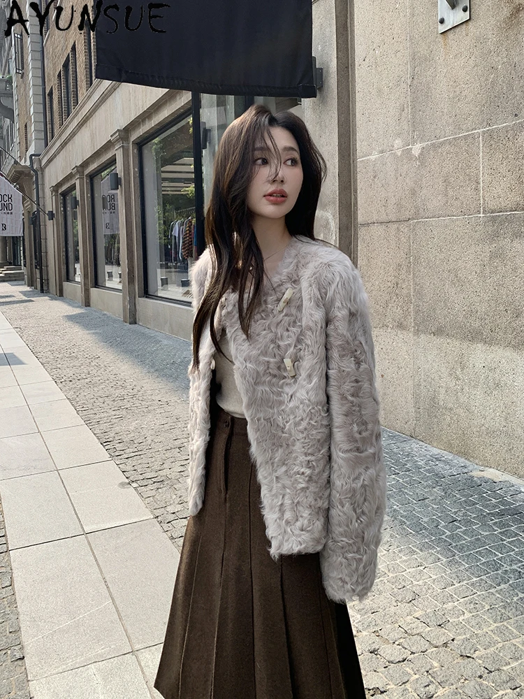AYUNSUE 2025 Winter Shearling Jas Vrouw Korte Natuurlijke Wollen Jassen voor Vrouw Kleding Luxe Nieuw in Outerwears Ropa Para Mujer