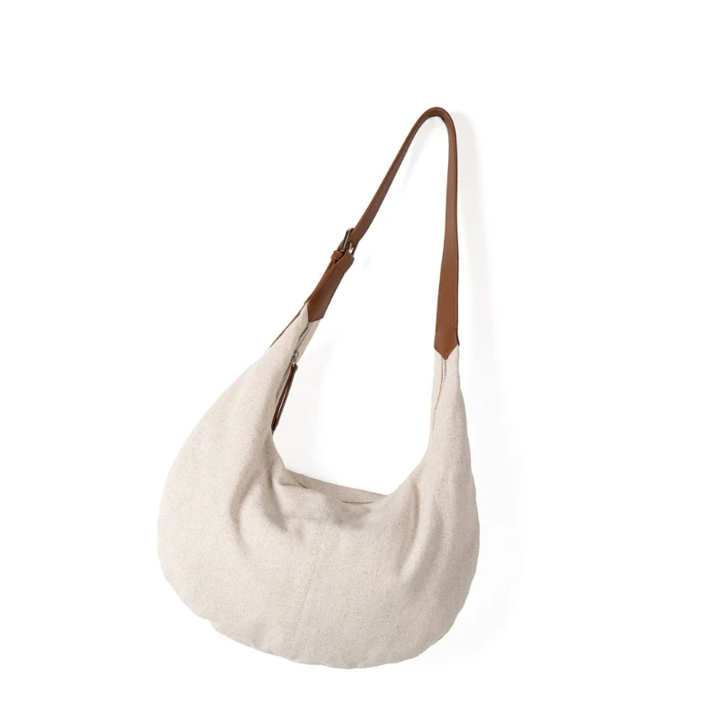 

G5AE Roomy Casual Shoulder Bag Zipper Closure Soft Cotton Linen Practical Design