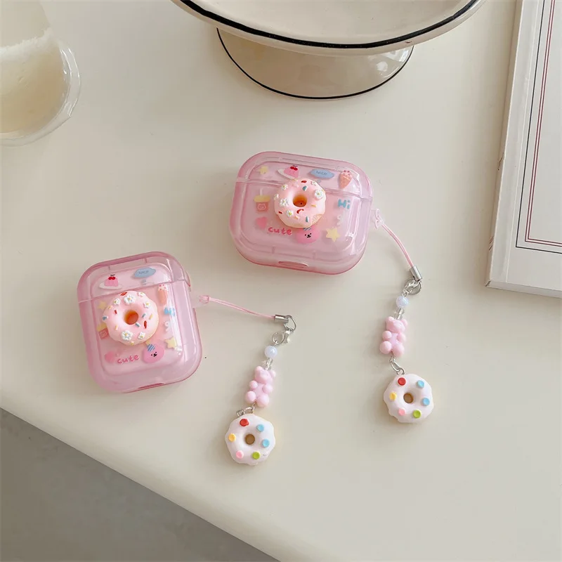 Cute 3D Donut Case for AirPods Pro2 Airpod Pro 1 2 3 Bluetooth Earbuds Charging Box Protective Earphone Case Cover