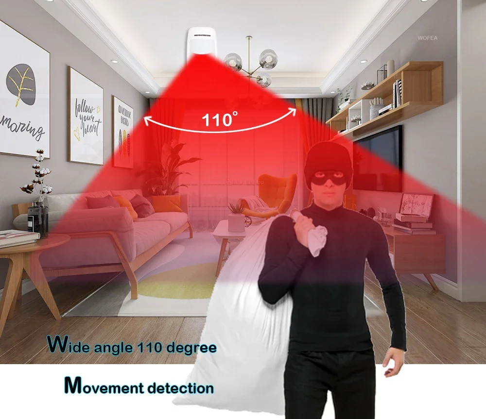 Wofea-Detector de Movimento Sem Fio, Sensor Infravermelho PIR, Potência Tipo 3V, Segurança Doméstica, WiFi, Alarme GSM, 433MHz, 10 PCs/Lot, ev1527