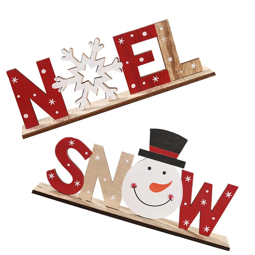 

2pcs Wooden Alphabet Figurines Christmas Decorations Desktop Ornament Home Office Shelf Display Gift For Family