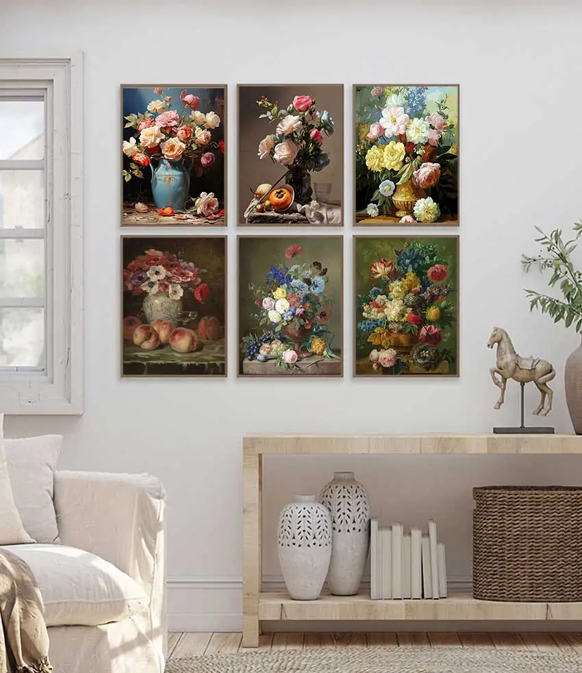 Colorful Flower Plants Oil Painting Canvas Poster Potting Daisy Wall Art Pictures for Living Room Bedroom Modern Home Decor Gift