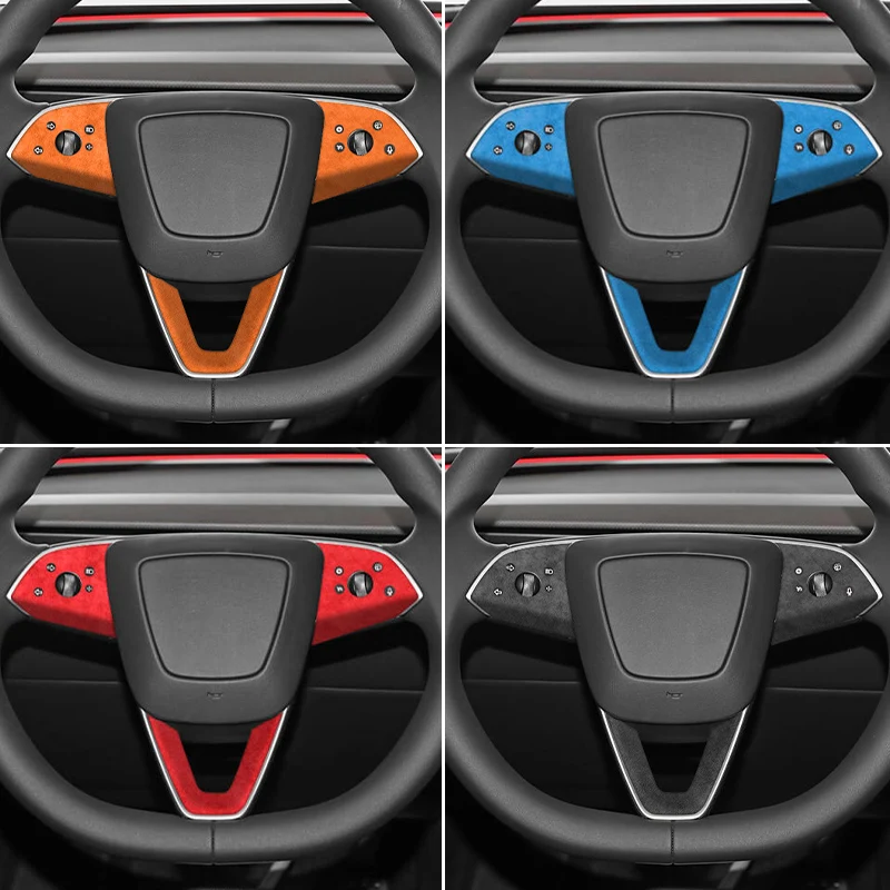 

Made of Alcantara For Tesla Model 3（2024-）Steering Wheel Trim Frame Protection Sticker Car Interior Tuning Accessories