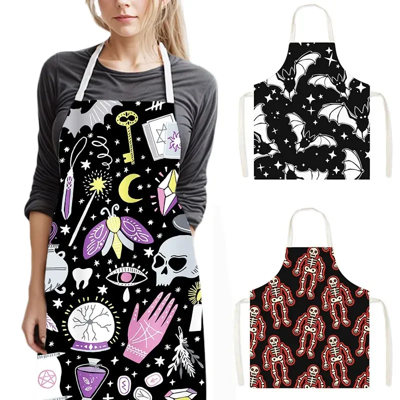 Vampire Bat Ghost Print Kitchen Aprons Gothic Style Women Men Baking Home Cleaning Clothes Pinafore Chef Waiter Cooking Apron