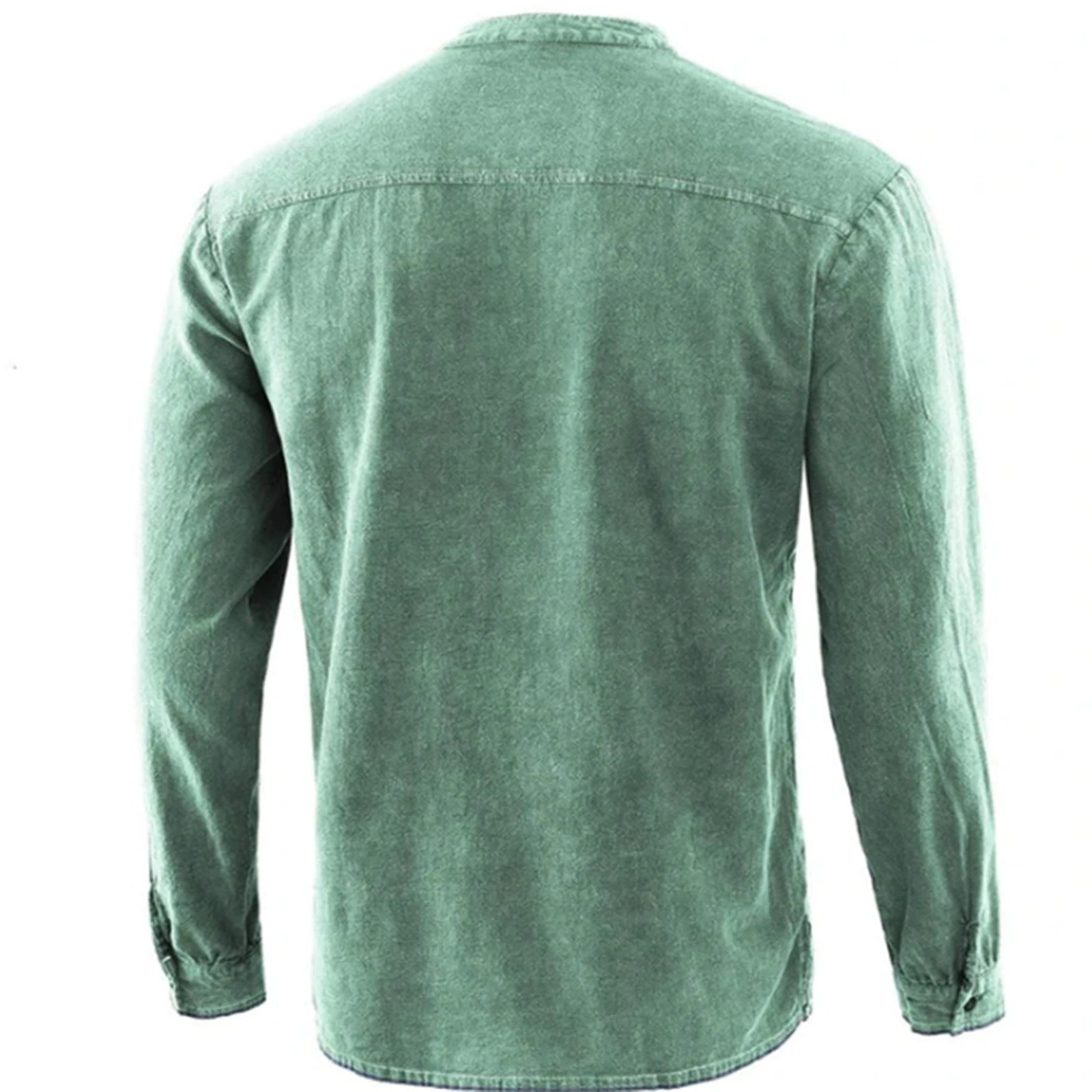 قميص رجالي كاجوال بلون سادة وياقة واقفة من الدانتيل بتصميم عتيق ملابس رجالية فضفاضة متعددة الألوان بلون سادة ومتعددة الاستخدامات ومريحة #5