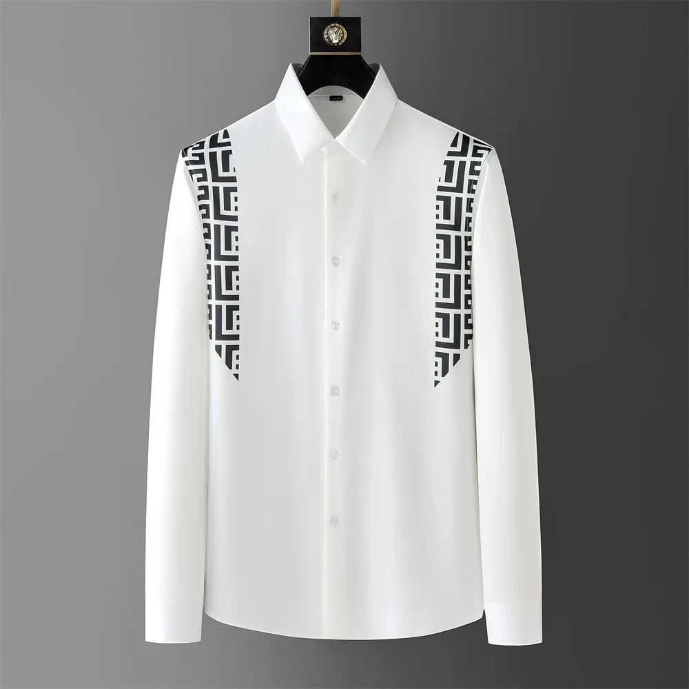 Luxurious Simple Printed Shirt Men's Long-sleeved Slim Casual Shirt High Quality Fashion Advanced Korean Men's Clothing