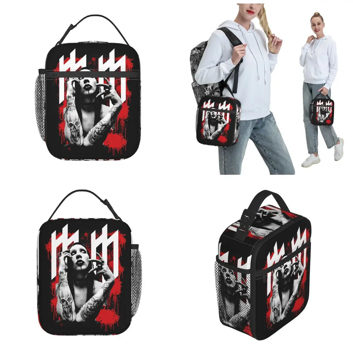 Marilyn Manson Bloody Pervert Black Accessories Insulated Lunch Bag For Travel Storage Food Boxes Portable Thermal Lunch Boxes