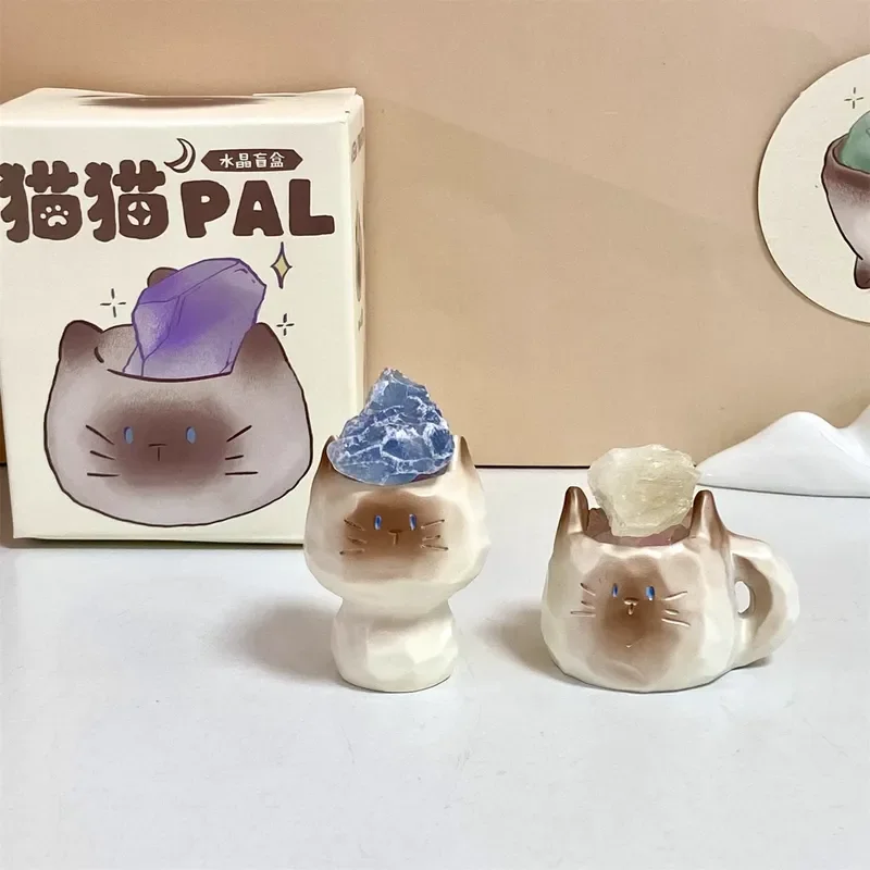 กล่องสุ่มฟิกเกอร์แมวคริสตัล Pal Cat รุ่นมินิ ออริจินัล สไตล์การ์ตูน น่ารัก เหมาะสำหรับตกแต่งโต๊ะทำงาน รถยนต์ ของขวัญเสริมโชคดี สำหรับคนรักแมว
