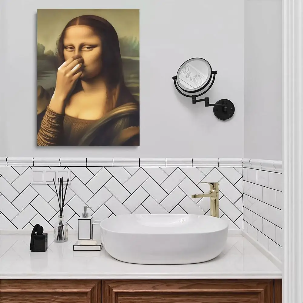 Mona Lisa HD Wall Art Poster Funny Bathroom Parody Vintage Toilet Humor Leonardo Da Vinci Art Home Decor Gift