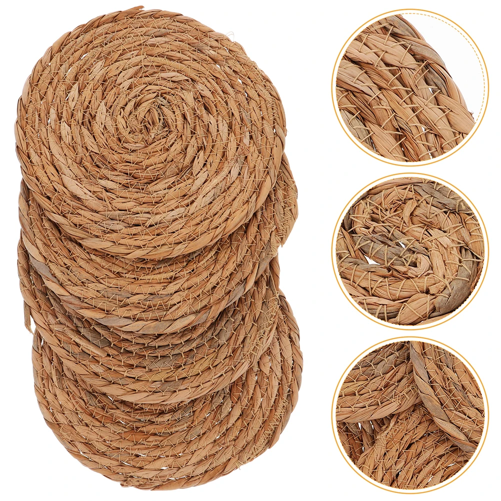 

4pcs Handwoven Rattan Placemats Round Insulated Anti Slip Coasters For Teacups Teapots Natural Straw Mats Heat Resistant Pads