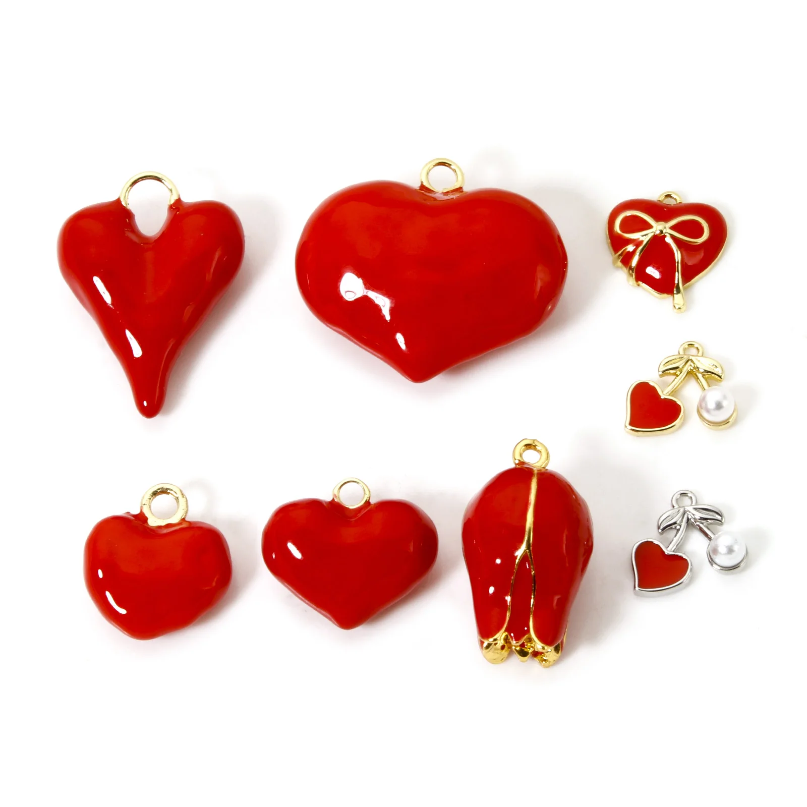 1 Piece Brass 3D Charms Red Heart Flower Pendants Valentine's Day For DIY Jewelry Making Necklace Findings