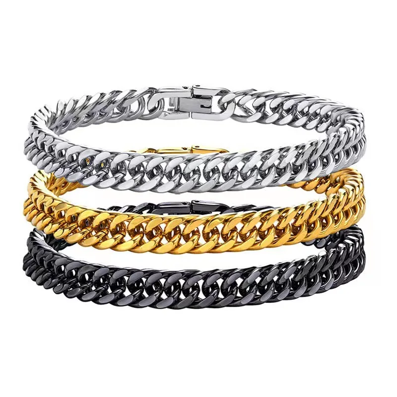 8MM Width Stainless Steel Cuban Chain Bracelets for Men, Silver Color Fashion Hip Hop Male Boy Wristband Jewelry