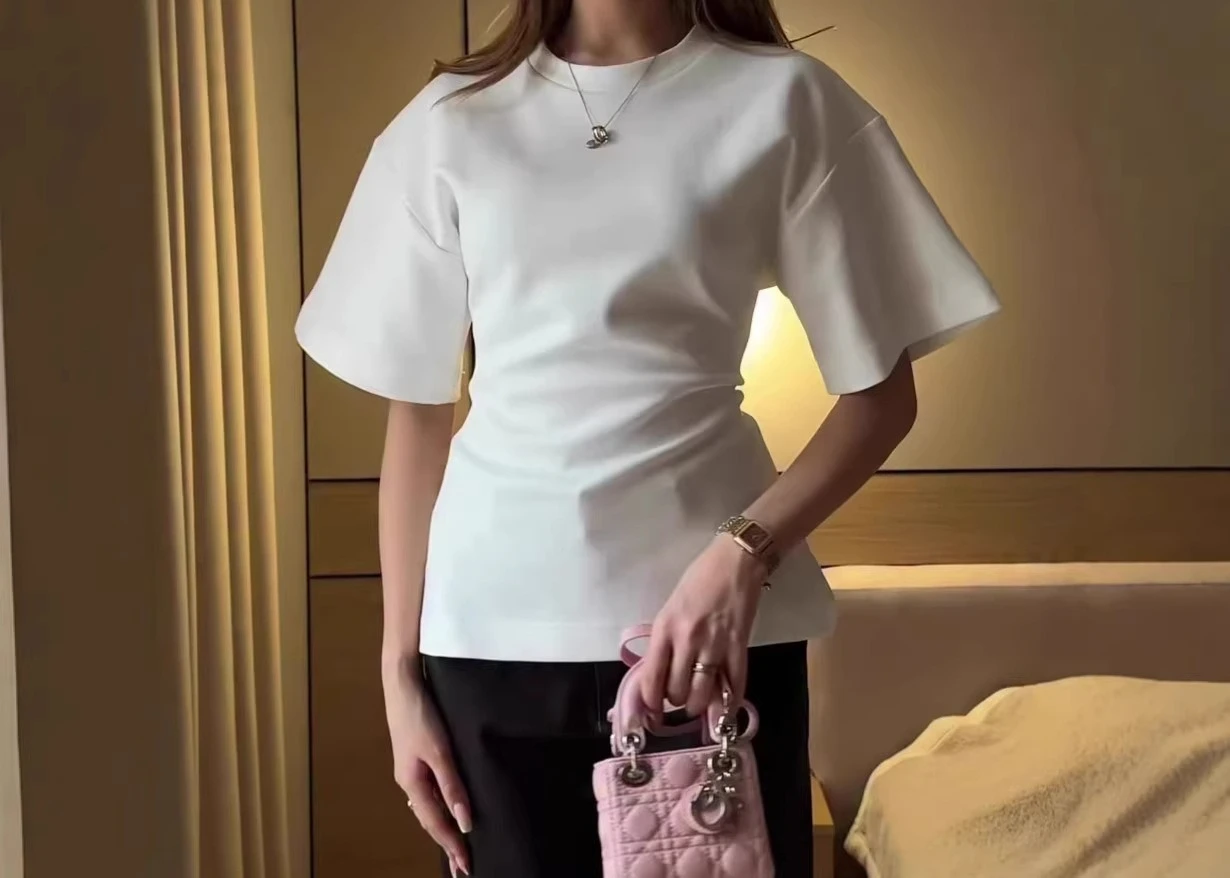 

Women's Clothing 2026 New Solid Color Round Neck Casual Temperament Slim and Thin Cotton T-shirt Bottoming Shirt Women