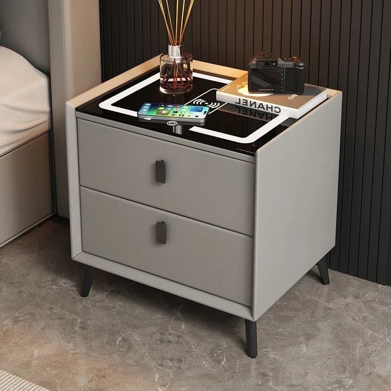 Multifunctional Smart Bedside Cabinet with Wireless Charging LED Nightstand with Fingerprint Lock USB –Bedroom Furniture image 4