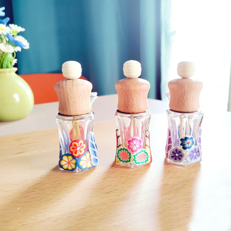 100pcs Car Perfume Bottle Car Perfume Clip Vent Empty Essential Oil Diffuser Glass+Wood Aromatherapy Glass Bottle