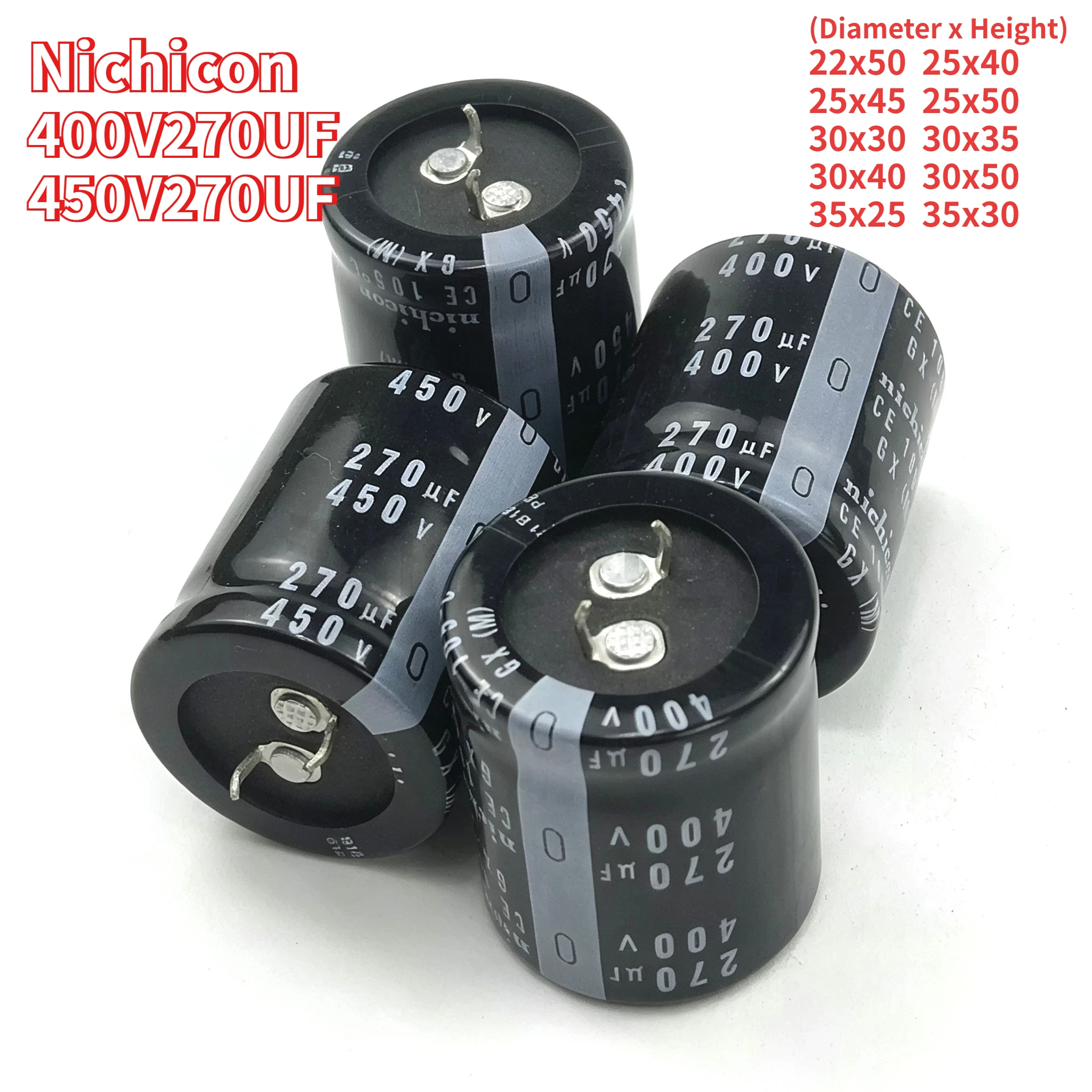 2pcs 400V 270uF capacitor 450V 270uF Nichicon 22x50 25x40 25x45 25x50 30x30 30x35 30x40 30x50 35x25 35x30