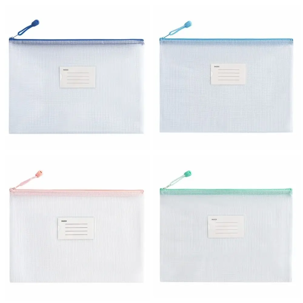 Durable PVC A4 Mesh File Bag Thickened Transparent Information Bag Subject Sorting Zipper Document Storage Bag Student