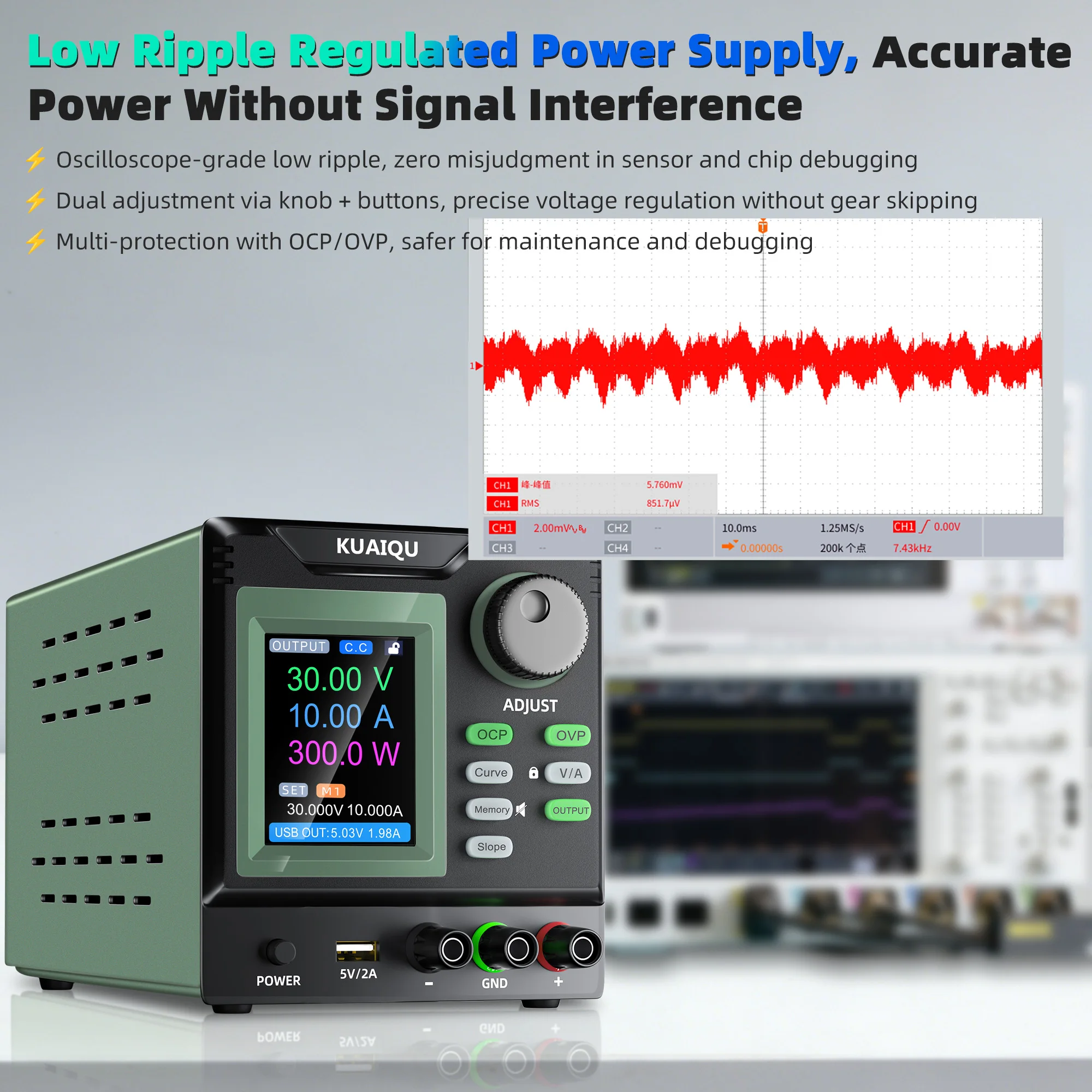 KUAIQU Catu Daya DC Linier Ter - Programmable Linear Dc Power Supply 30V 10A ulasan dan harga