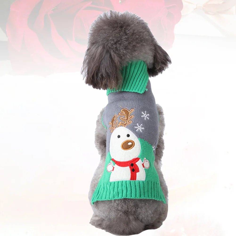 

Pet Dog Clothes Size M Snowman Elk Pattern Christmas Sweater Knitted Warm Sweater Winter Garment for Small Dogs Walking Jogging