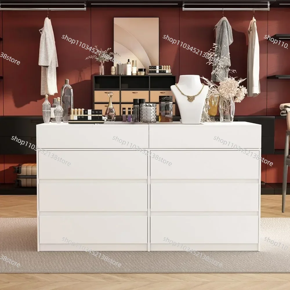 Bedroom Island with Extendable Glass Top Wardrobe Closet with 12 Handle-Less DrawersWalk-in Closet Island Dresser for Bedroom