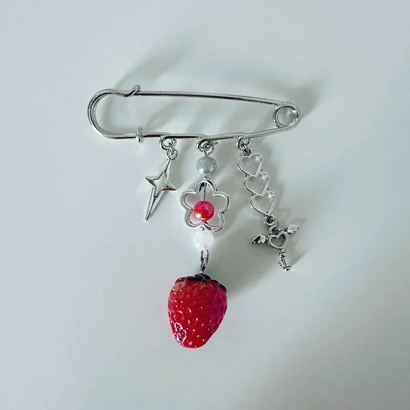 Strawberry Beaded Pins | Safety Pin Bag Charms, coquette core, y2k gift