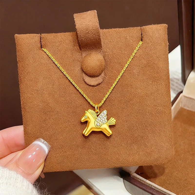 

Милое 18-каратное золотое ожерелье с подвеской в виде пони для женщин, невесты, дня рождения, свадьбы, помолвки, ювелирные изделия, ожерелье, цепочка, подарки