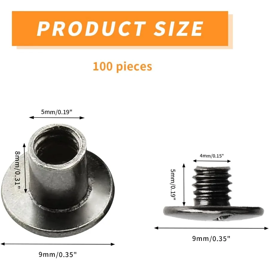 50pcs Chicago Screw 4x6mm Slotted Binding Screws for Rivet Book BindingBlack