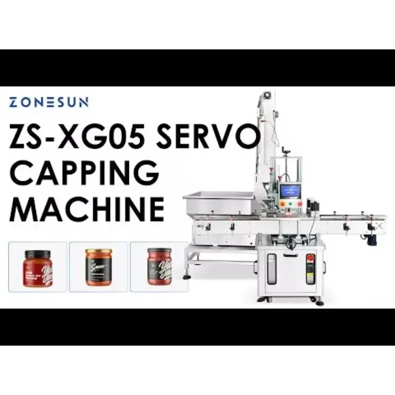 ZONESUN ZS-XG05 Automatic Servo Motor Round Jam Capping Machine with Cap Elevator Sealing