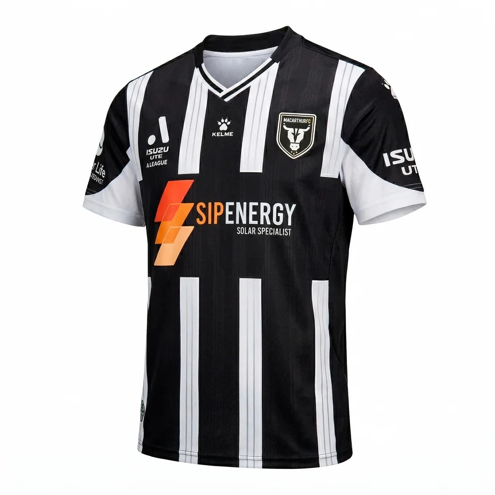 MacArthur FC25-26 Home/Away Stadium Jersey By Kelme - Black and White Vertical Stripes Short-Sleeved Football Shirt