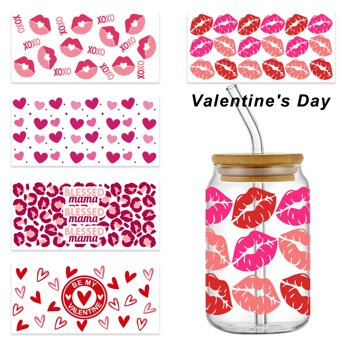 16oz Libbey Glass Cups, UV DTF Cup Wrap, Strawberry Shortcake, Valentine's Day