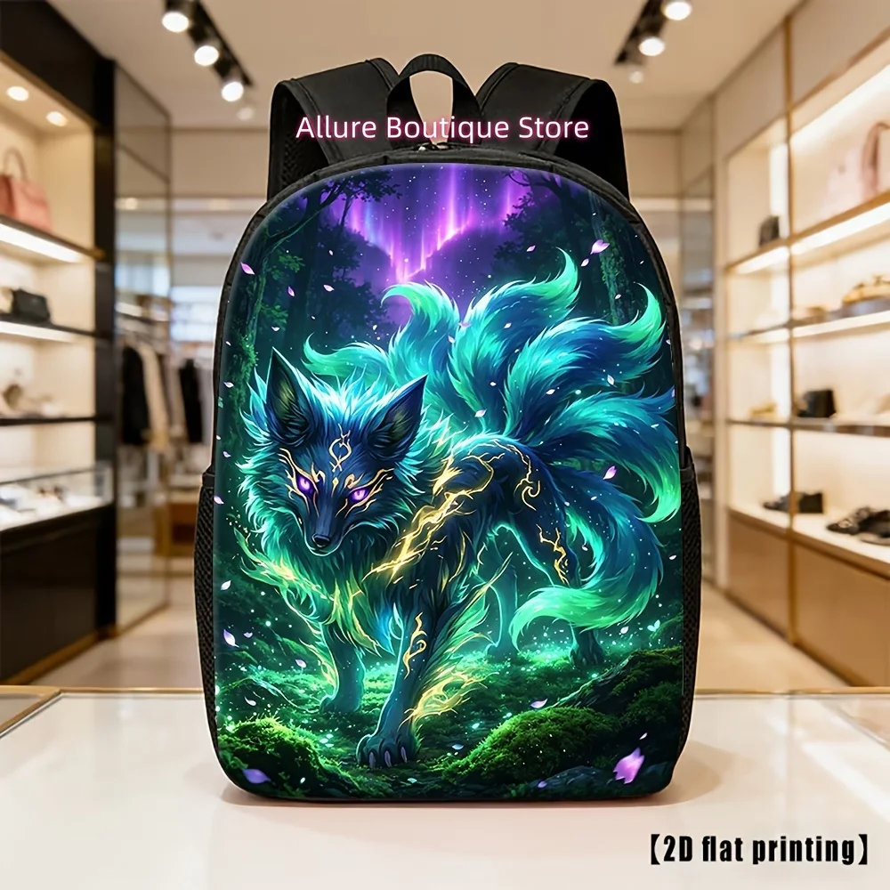 New Attractive Stylish Magical Green Nine Tailed Fox Printed Backpack, Suitable for Daily Commute, Campus Study, Weekend Outings