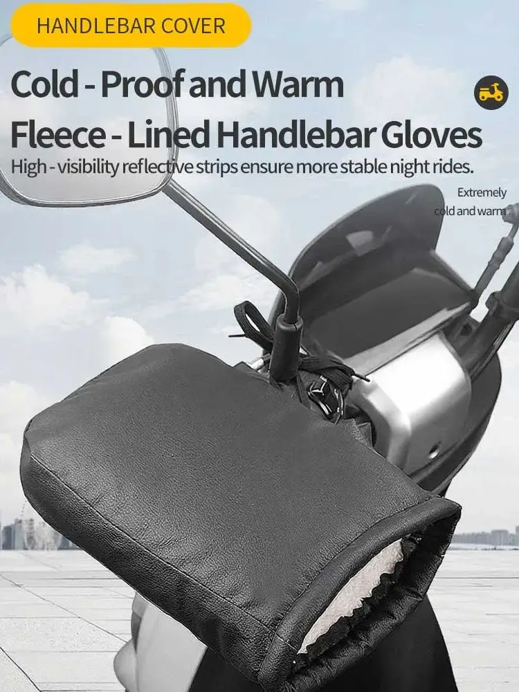 AliExpress NONE 2PCS Winter Electric Bike Gloves - Warm Thickened Handle Covers, Rainproof & Windproof Motorcycle PU Leather Hand Protective Glo
