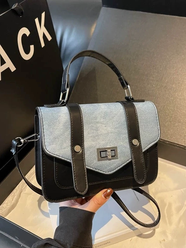 2026 New Color Block Patchwork Retro Student Bag Crossbody Shoulder Bag Women's