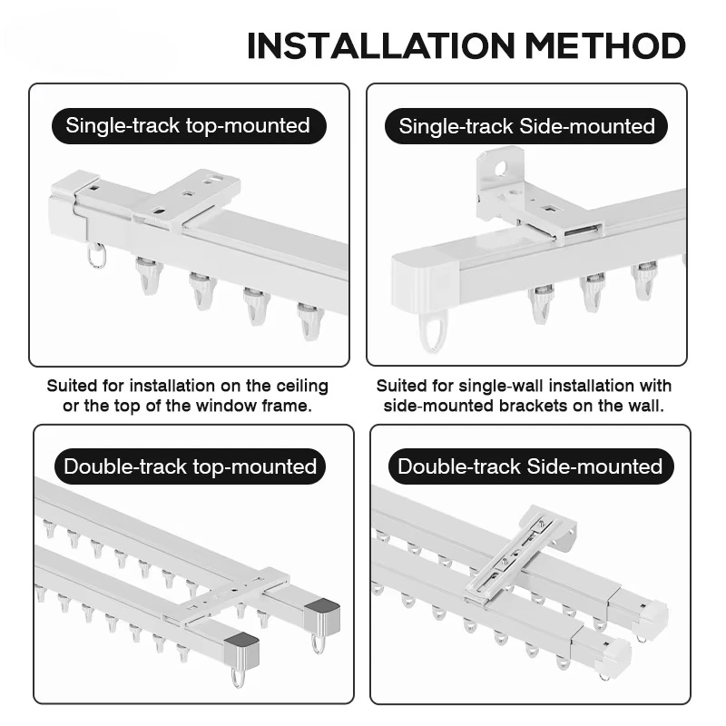 Curtain high-tech rail 76-186 cm Aluminum alloy intelligent curtain rod rail