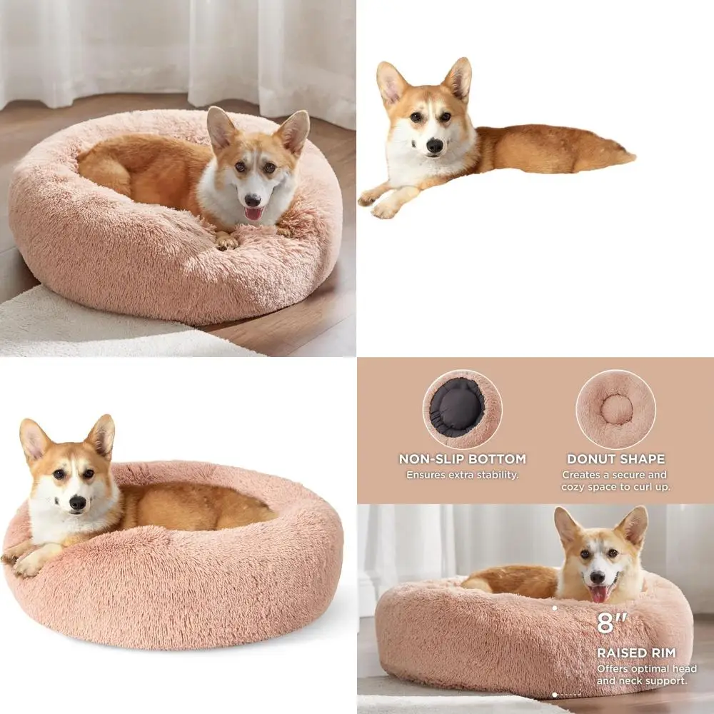 

Моющаяся круглая лежанка-пончик для собак, 30 см, для средних питомцев весом до 45 фунтов, розовая