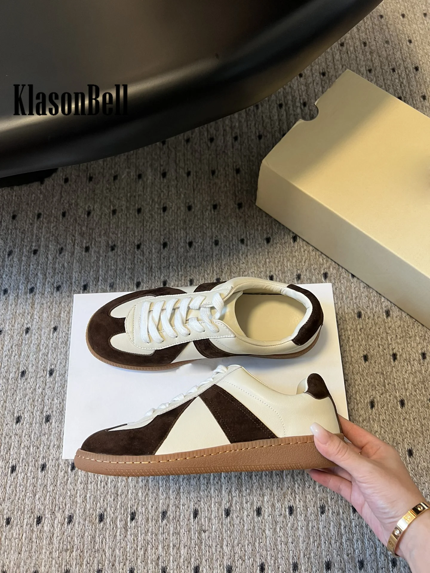 9.16 KlasonBell Women\'s Fashion Casual Cow Suede Mixed Colors Shoes Hard-Wearing Flat Sole Lace-up Sneaker Sneakers
