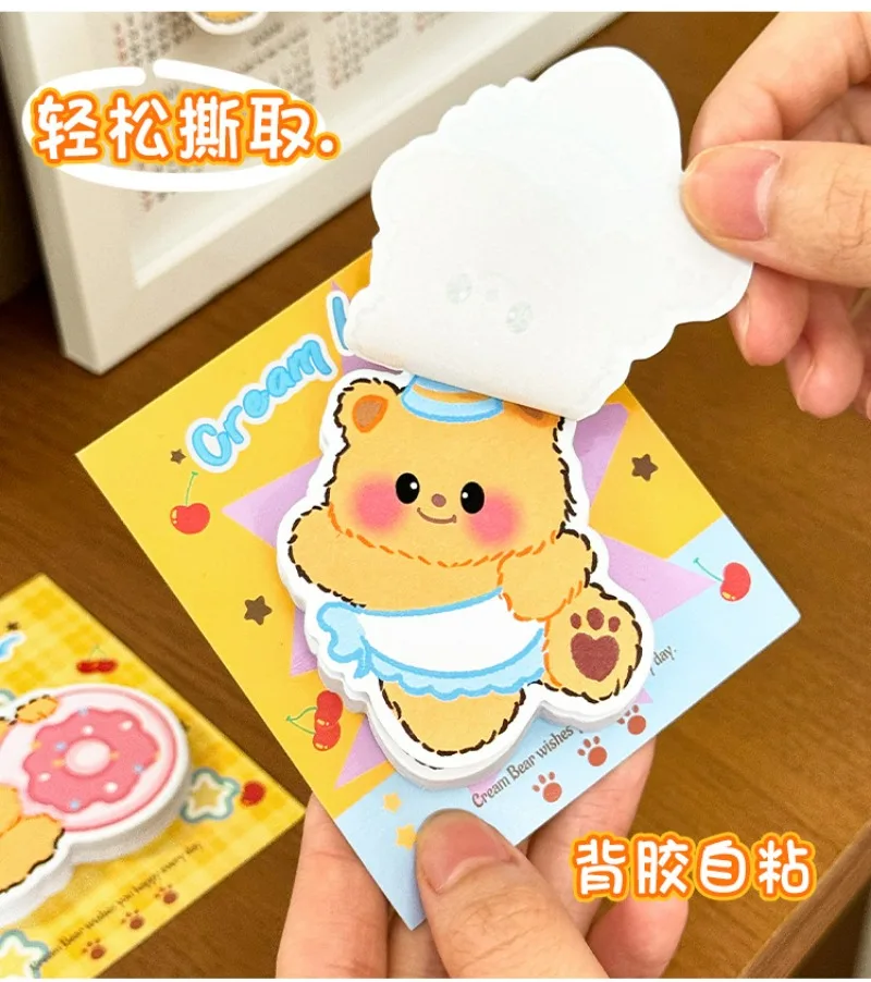 2PCS Cute Shaped Sticky Notes Set Kawaii Memo Pads for StudentsFun Cartoon Note Taking Supplies Reusable Adhesive Memo Notebook
