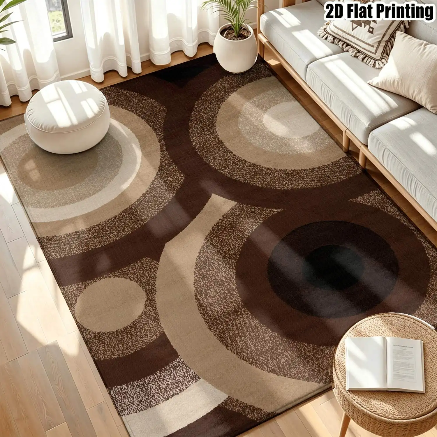 Aesthetic Interlocking Circles Carpet Modern Abstract Round Ring Pattern Area Rug Premium Dorm Sitting Room Decal