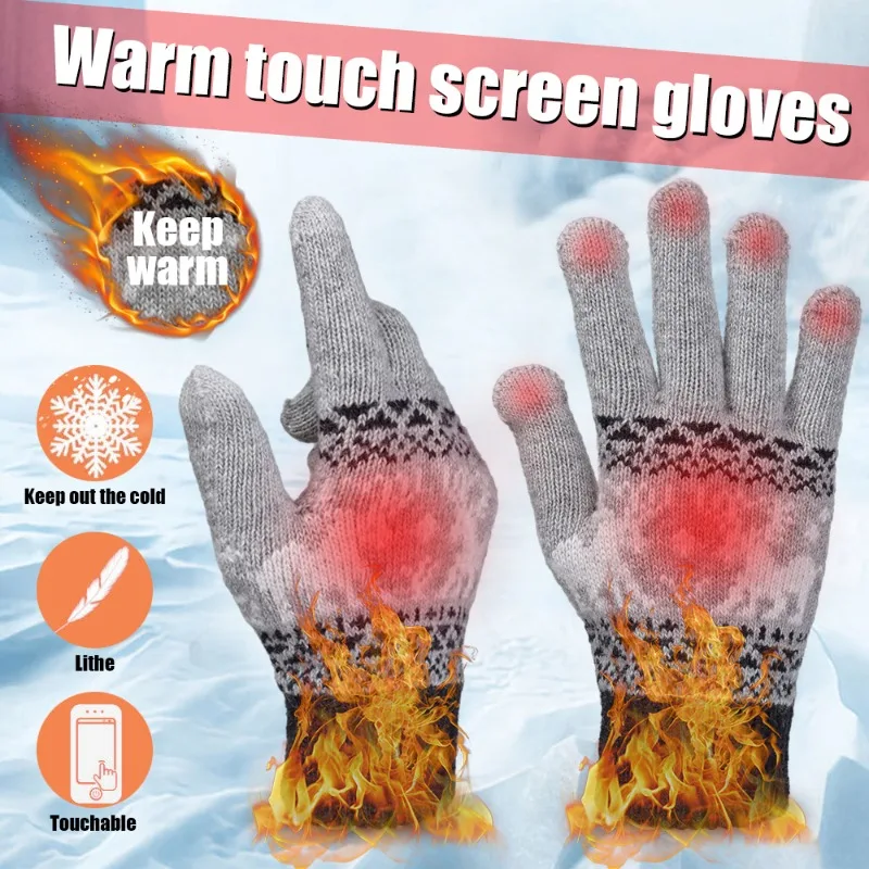 Vintage Knit Gloves Christmas Elk Patterned Mittens Winter Wool Warm Cold-proof Artist Men Women Outdoors Glove Sliding Screen