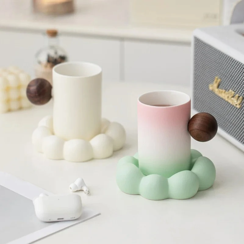 Cloud Cup Ceramic Gradual Change Mug Women with Coaster Coffee Cup Drinking Cup Coffee Mug