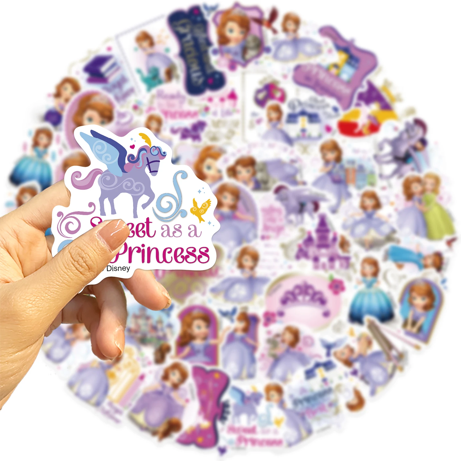 50PCS Disney Cartoon Sofia Cute Princess PVC Sticker DIY Phone Water Bottle Luggage Girls Decal Skateboard Graffiti Classic Toys
