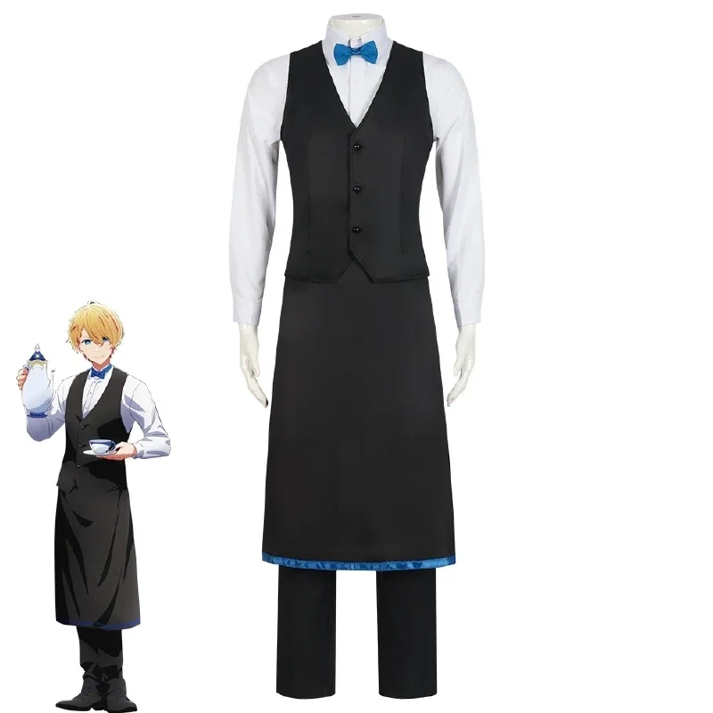 Nieuw Binnen Aqua Cosplay Kostuum Zwart Ober Uniform Pruik Schort Shirt Broek Strikje Vest Akua Hoshino Cosplay Kledingstuk