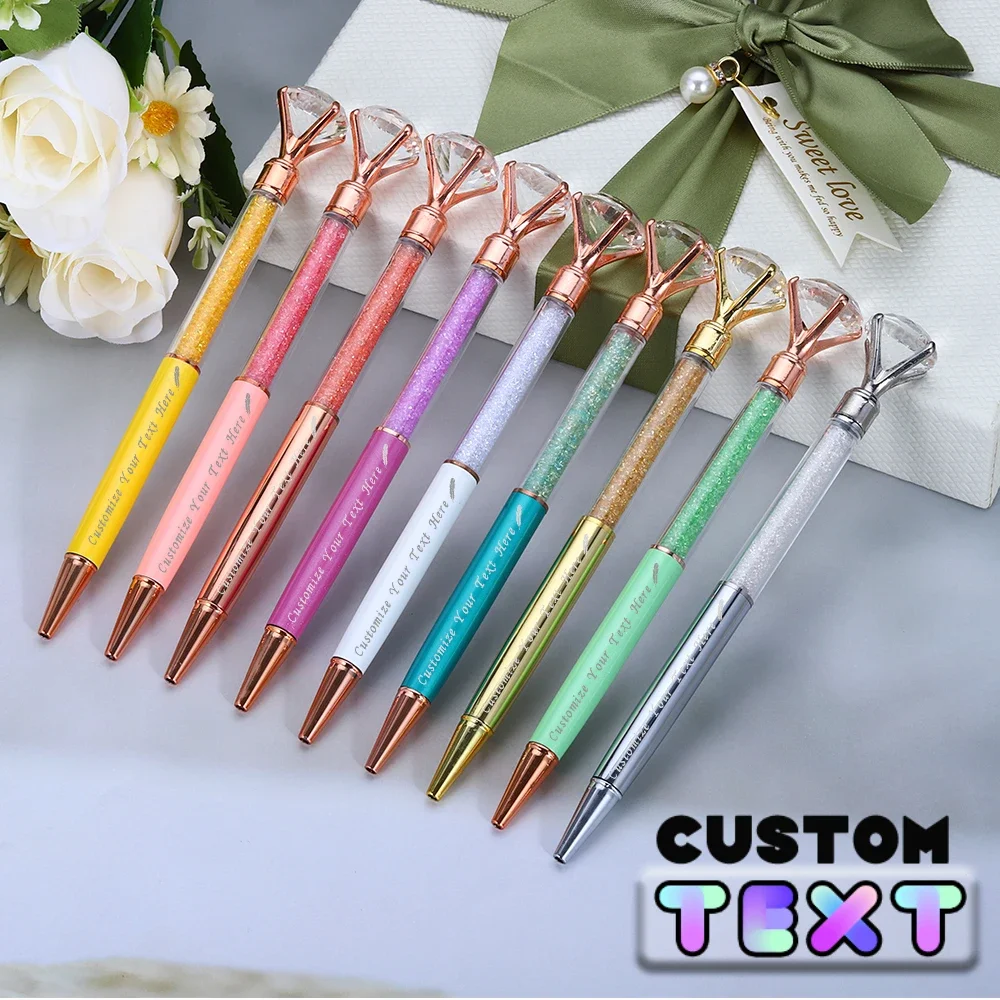 

1pcs Crystal Diamond Pen Custom Text Big Diamond Metal Ballpoint Pen Student Gifts Creative Advertising Pen Wholesale Lettering