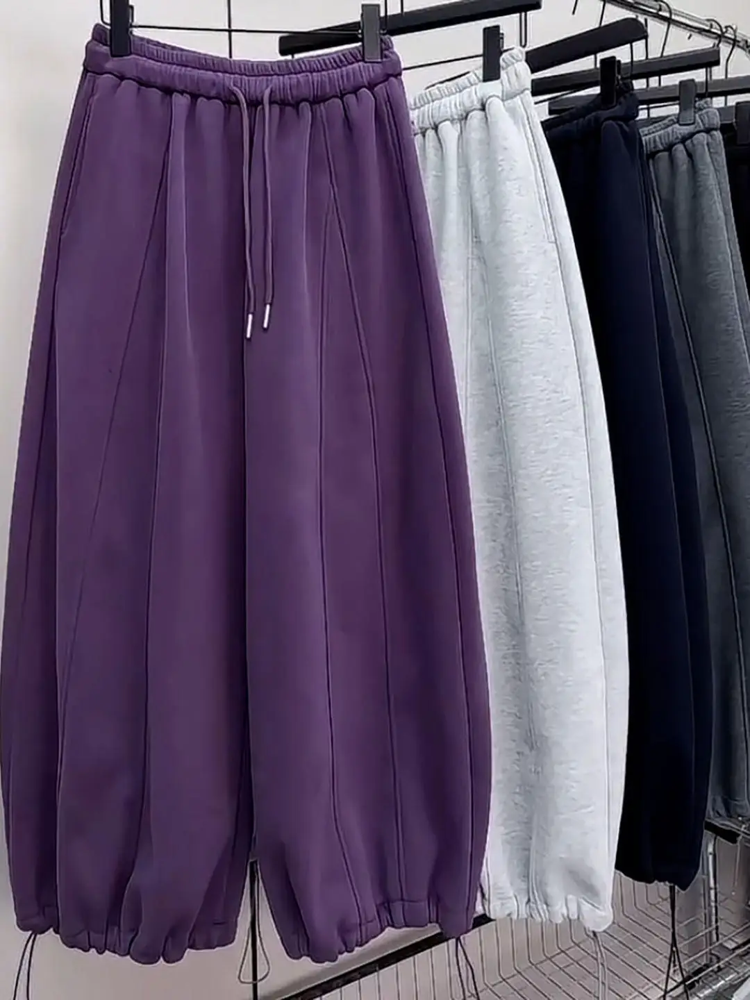 

Winter Fleece Lined Elastic Waist Lantern Sport Pants Women High Waist Straight Leg Thermal Casual Trousers plus Size Ladies