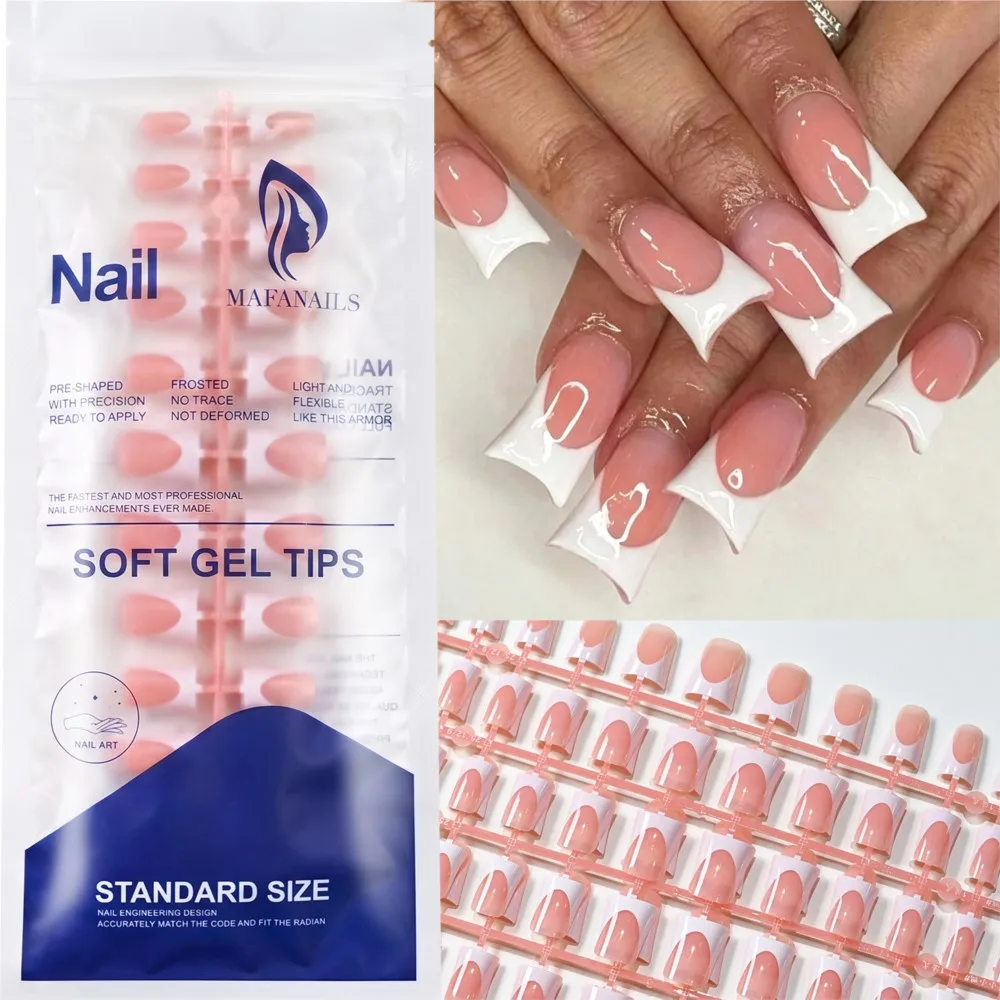 120pcs Glossy Black French Duck False Nails, Medium Tips