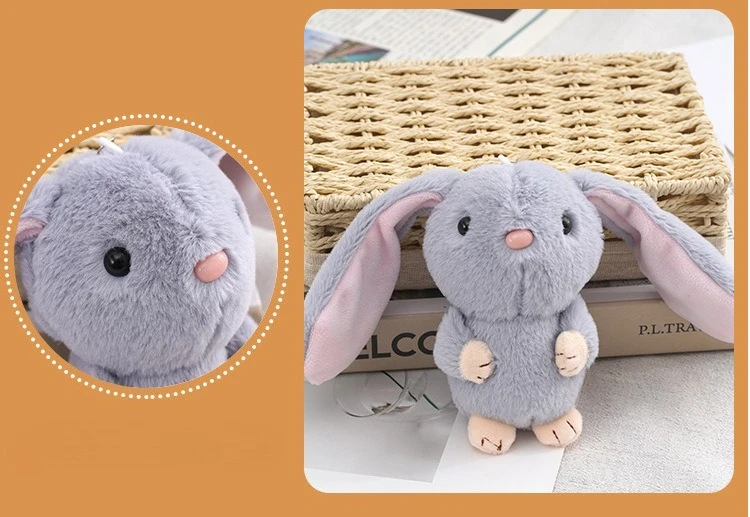 Lindo llavero con colgante de conejo, muñeco de peluche de conejito de orejas largas para bolso, decoración de bolso, regalos para niñas, Animal relleno suave
