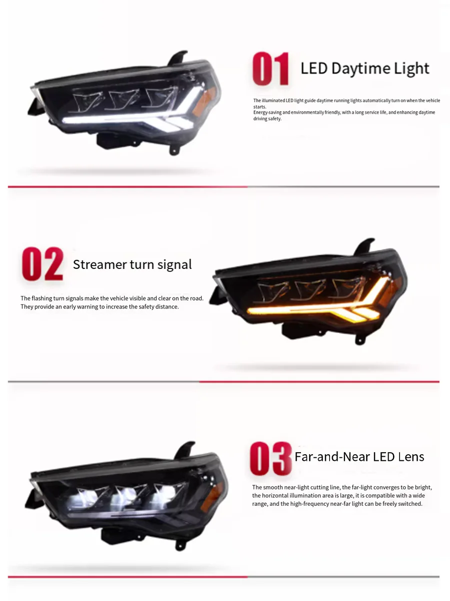 السيارات LED المصابيح الأمامية الجمعية سيارة رئيس ملحقات المصابيح أجزاء لتويوتا 4 عداء 2014-2020 نمط جديد أضواء LED بالجملة
